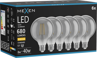Mexen Vintis 6x LED осветление с нажежаема жичка E27, G95, 8W, Топла - 2700K, 680 lm, димно