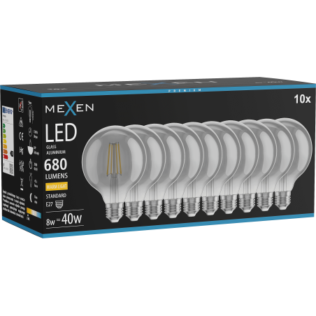 Mexen Vintis 10x LED нажежаема жичка E27, G95, 8W, Топла - 2700K, 680 lm, опушена