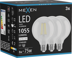 Mexen Vintis 3x LED нишкова крушка E27, G95, 8W, Неутрална - 4000K, 1055 lm, прозрачна