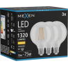 Mexen Vintis 3x LED филамент крушка E27, G95, 10W, Топла - 2700K, 1320 lm, прозрачна