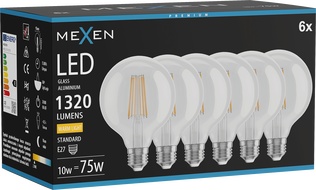 Mexen Vintis 6x LED филтрираща крушка E27, G95, 10W, Топла - 2700K, 1320 lm, прозрачна