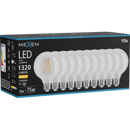 Mexen Vintis 10x LED крушка с нажежаема жичка E27, G95, 10W, Топла - 2700K, 1320 lm,