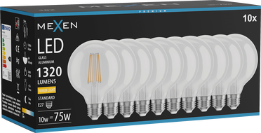 Mexen Vintis 10x LED крушка с нажежаема жичка E27, G95, 10W, Топла - 2700K, 1320 lm,