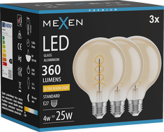 Mexen Vintis 3x Филаментна LED крушка спирала E27, G95, 4W, Топла - 2200K, 360 lm, кехлибар