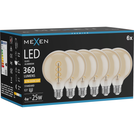 Mexen Vintis 6x LED крушка с нажежаема жичка спирала E27, G95, 4W, Топла - 2200K, 360 lm,