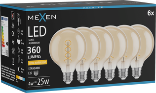 Mexen Vintis 6x LED крушка с нажежаема жичка спирала E27, G95, 4W, Топла - 2200K, 360 lm,