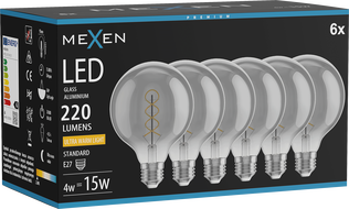 Mexen Vintis 6x LED крушка с нажежаема спирала E27, G95, 4W, Топла светлина - 2200K, 220 lm,