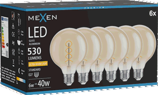Mexen Vintis 6x LED крушка с нажежаема жичка, спираловидна E27, G95, 6W, Топла - 2200K,