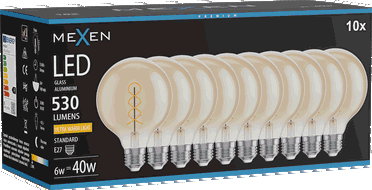 Mexen Vintis 10x LED спираловидна нажежаема жичка E27, G95, 6W, Топла - 2200K, 530 lm,