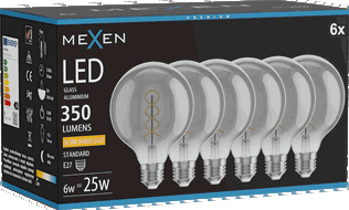 Mexen Vintis 6x светодиодна крушка с филамент спирала LED E27, G95, 6W, Топло - 2200K, 350