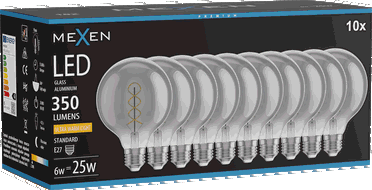 Mexen Vintis 10x крушка с нажежаема спирала LED E27, G95, 6W, Топло - 2200K, 350 lm, дим