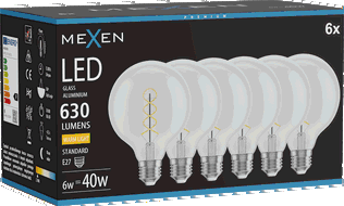 Mexen Vintis 6x LED крушка с нажежаема спирала E27, G95, 6W, Топла - 2700K, 630 lm,