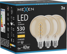 Mexen Vintis 3x LED спирална нажежаема жичка крушка E27, G95, 6W, Топла - 2700K, 530 lm,