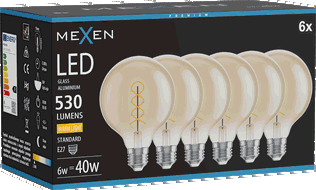 Mexen Vintis 6x LED крушка с нажежаема жичка спирала E27, G95, 6W, Топла - 2700K, 530 lm,