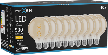 Mexen Vintis 10x крушка с нажежаема спирала LED E27, G95, 6W, Топла - 2700K, 530 lm,