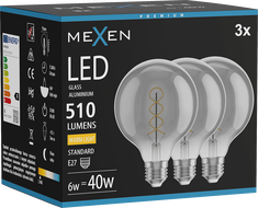 Mexen Vintis 3x LED крушка с нажежаема спирала E27, G95, 6W, Топла - 2700K, 510 lm, димна