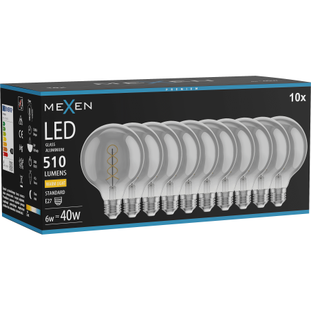 Mexen Vintis 10x крушка с нажежаема спирала LED E27, G95, 6W, топла - 2700K, 510 lm, димна