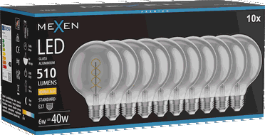 Mexen Vintis 10x крушка с нажежаема спирала LED E27, G95, 6W, топла - 2700K, 510 lm, димна