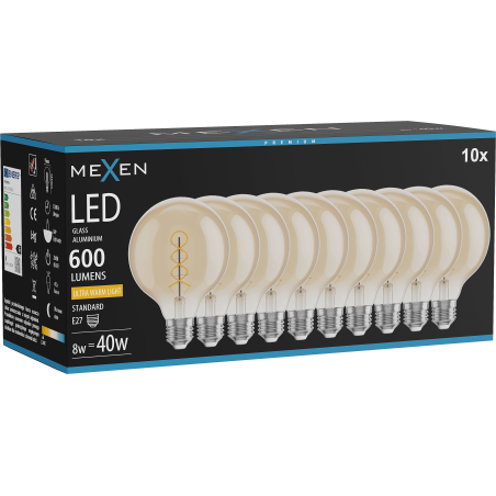 Mexen Vintis 10x крушка с нажежаема спирала LED E27, G95, 8W, Топла - 2200K, 600 lm,