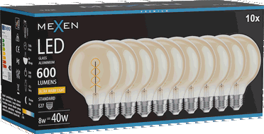 Mexen Vintis 10x крушка с нажежаема спирала LED E27, G95, 8W, Топла - 2200K, 600 lm,