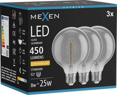 Mexen Vintis 3x LED нажежаема спирална крушка E27, G95, 8W, Топла - 2200K, 450 lm, димна