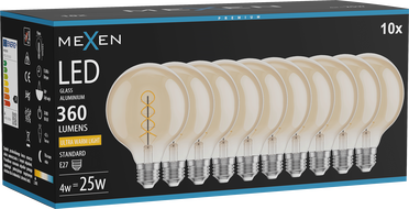 Mexen Vintis 10x LED спираловидна филаментна крушка E27, G95, 4W, Топла - 2200K, 360 lm,