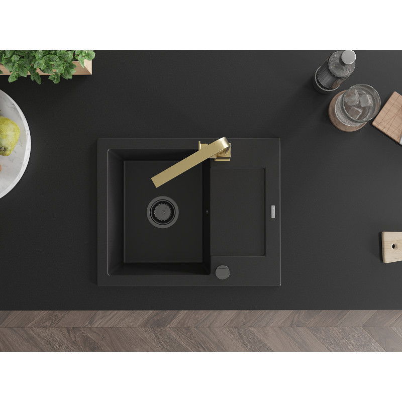 Mexen Enzo гранитна мивка с 1 камера с отцеждач и кухненски смесител Rita, черен - 6506-77-670300-50-B