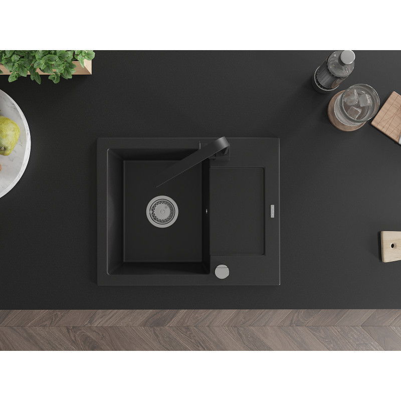 Mexen Enzo гранитна мивка с 1 отделение с отцедник и кухненски смесител Rita, черен - 6506-77-670300-70