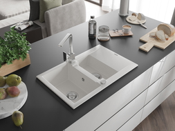 Mexen Gaspar мивка от гранит 1,5-коморна с отцедник и кухненски смесител Rita, бял - 6507-20-670300-00