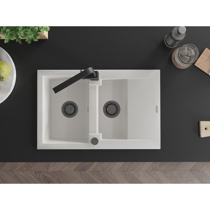 Mexen Gaspar мивка от гранит с 1,5 камери и отцедник с кухненски смесител Rita, бял - 6507-20-670300-70