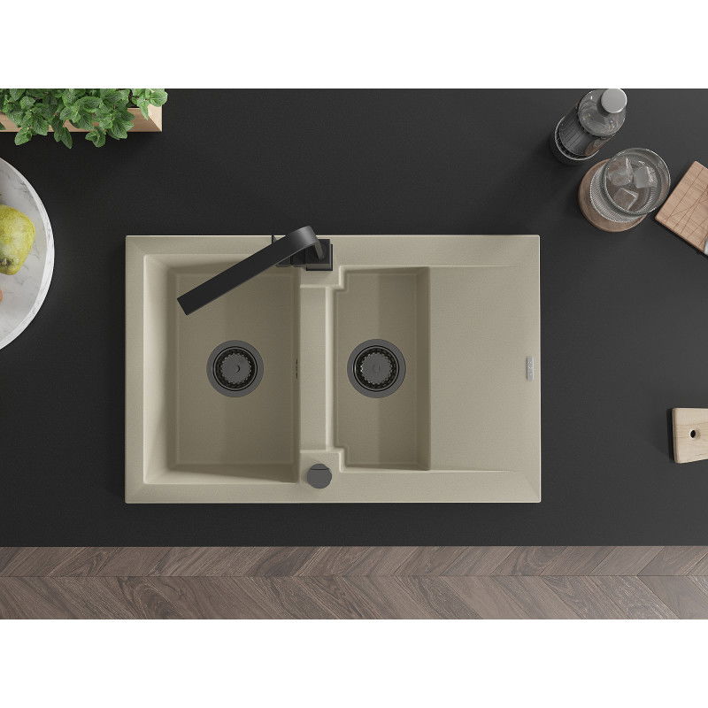 Mexen Gaspar гранитна мивка 1,5-камерна с дренаж и кухненски смесител Rita, бежов - 6507-69-670300-70