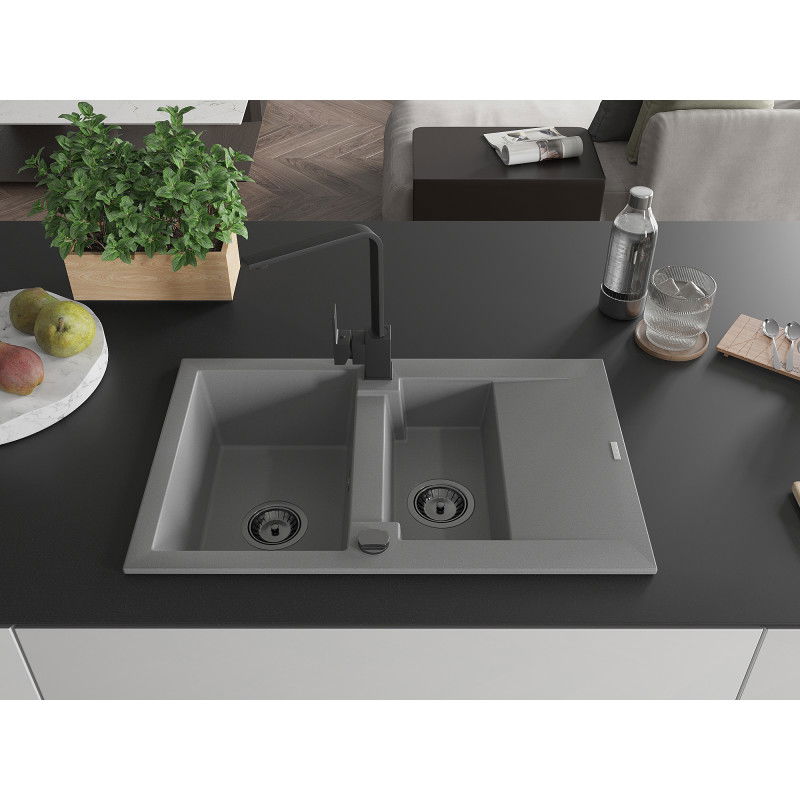 Mexen Gaspar гранитна мивка с 1,5 камери с отцедник и кухненски смесител Rita, сив - 6507-71-670300-70-B