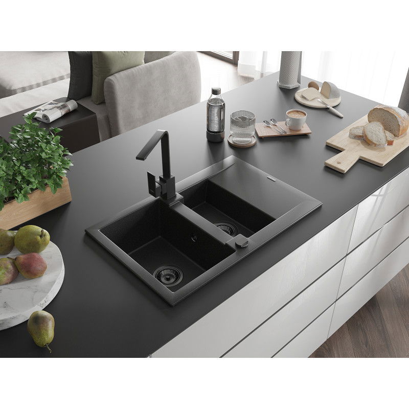 Mexen Gaspar гранитна мивка с 1,5 камери с отцедник и кухненски смесител Rita,