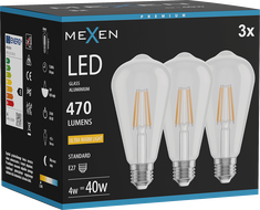 Mexen Vintis 3x LED филамент крушка E27, ST64, 4W, Топла - 2200K, 470 lm, прозрачен
