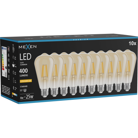 Mexen Vintis 10x LED нажежаема жичка крушка E27, ST64, 4W, Топло - 2200K, 400 lm, кехлибар