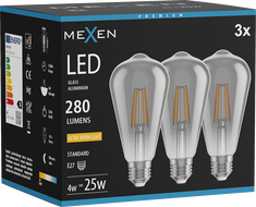 Mexen Vintis 3x LED филамент крушка E27, ST64, 4W, Топла - 2200K, 300 lm, дым - L152-E27-0422-70x03