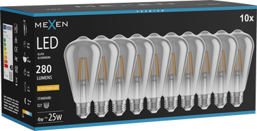 Mexen Vintis 10x LED филаментна крушка E27, ST64, 4W, Топла - 2200K, 300 lm, дим - L152-E27-0422-70x10
