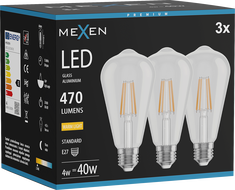 Mexen Vintis 3x LED филaментна крушка E27, ST64, 4W, Топла - 2700K, 470 lm, прозрачна