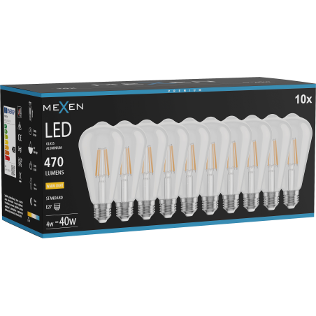 Mexen Vintis 10x LED нажежаема лампа E27, ST64, 4W, Топла - 2700K, 470 lm, прозрачна