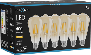Mexen Vintis 6x LED нажежаема жичка E27, ST64, 4W, Топла - 2700K, 400 lm, кехлибар