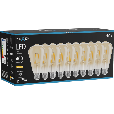 Mexen Vintis 10x LED крушка с нажежаема жичка E27, ST64, 4W, Топло - 2700K, 400 lm, кехлибар