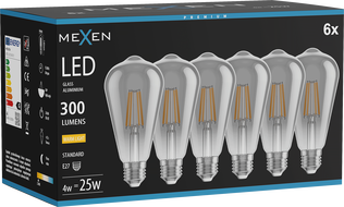 Mexen Vintis 6x LED филаментна крушка E27, ST64, 4W, Топло - 2700K, 300 lm, дим - L152-E27-0427-70x06