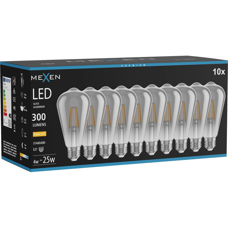 Mexen Vintis 10x LED крушка с нажежаема жичка E27, ST64, 4W, Топла - 2700K, 300 lm, димно