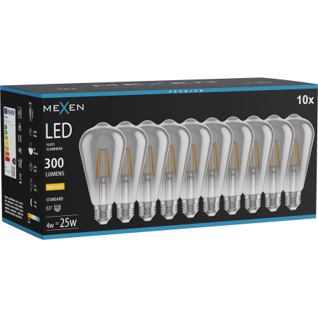 Mexen Vintis 10x LED крушка с нажежаема жичка E27, ST64, 4W, Топла - 2700K, 300 lm, димно