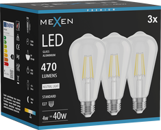 Mexen Vintis 3x LED крушка с нажежаема жичка E27, ST64, 4W, Неутрална - 4000K, 470 lm,