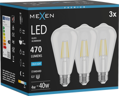Mexen Vintis 3x LED крушка с нажежаема жичка E27, ST64, 4W, Студена - 6500K, 470 lm,