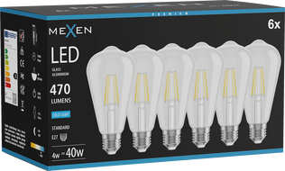 Mexen Vintis 6x LED филамент крушка E27, ST64, 4W, Студена - 6500K, 470 lm, прозрачна