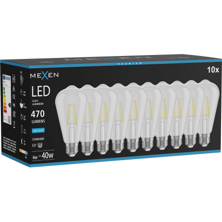 Mexen Vintis 10x LED нажежаема жичка крушка E27, ST64, 4W, Студена - 6500K, 470 lm,