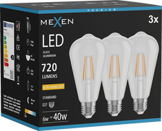 Mexen Vintis 3x LED нажежаема жичка E27, ST64, 6W, Топла - 2200K, 720 lm, прозрачно