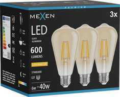 Mexen Vintis 3x LED нажежаема лампа E27, ST64, 6W, Топла - 2200K, 600 lm, кехлибар